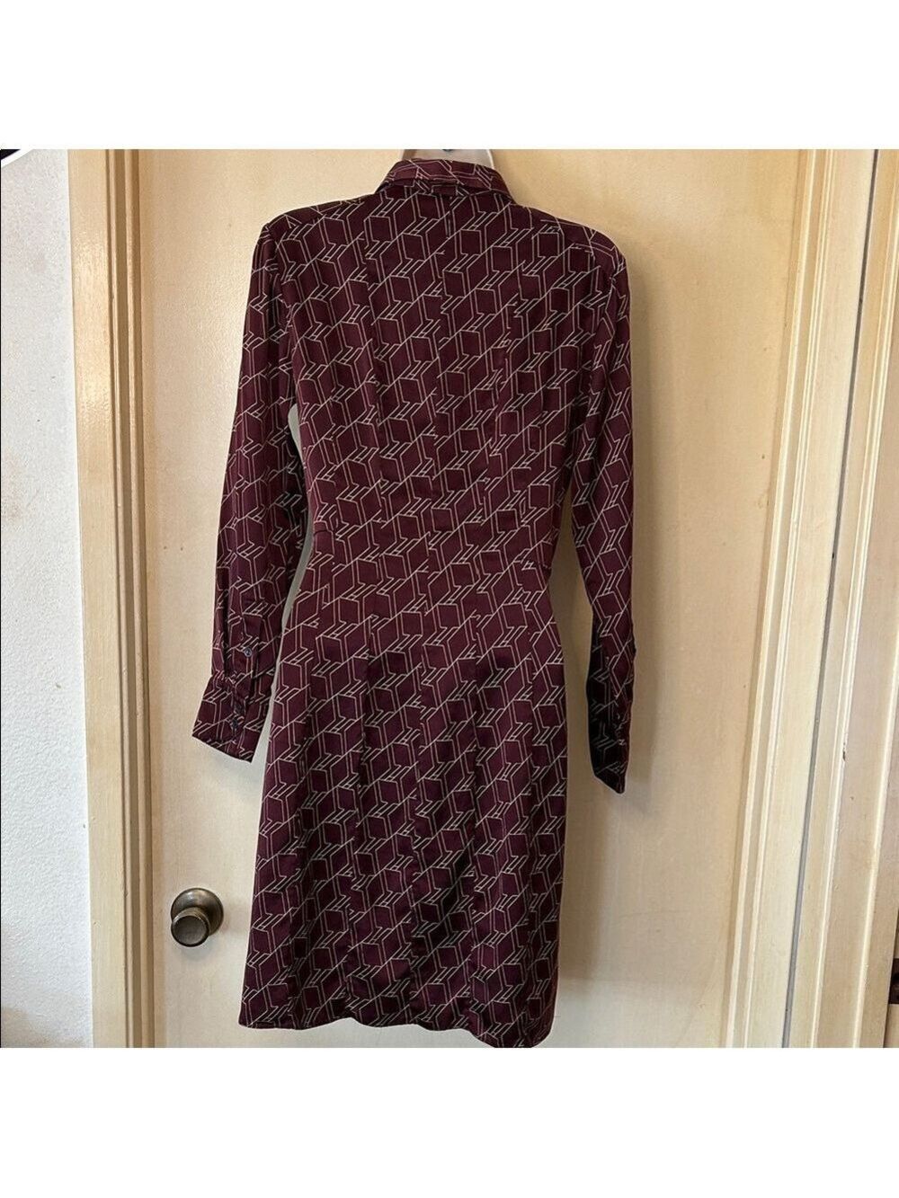 rag & bone Silk Burgundy Long Sleeve Dress with Geometric Pattern size 4 - Picture 7 of 14